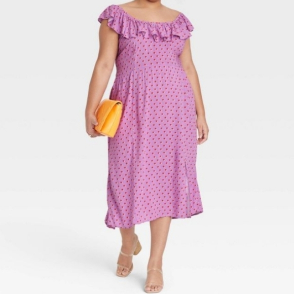 Ava & Viv Purple with Red Polka Dot Ruffle Short Sleeve Side Slit Dress Size 4X - Picture 1 of 11